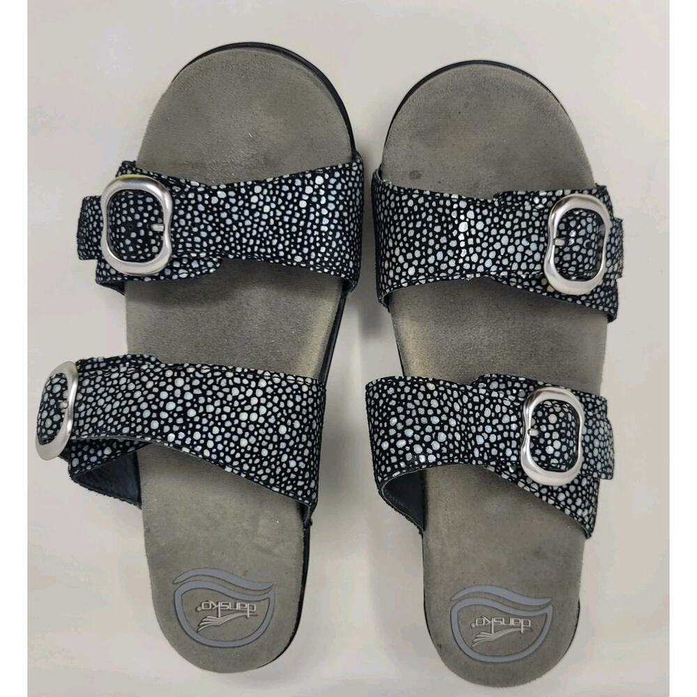 Dansko Sandals Eu38 Us8 Black Shagreen Sophie Lea… - image 4